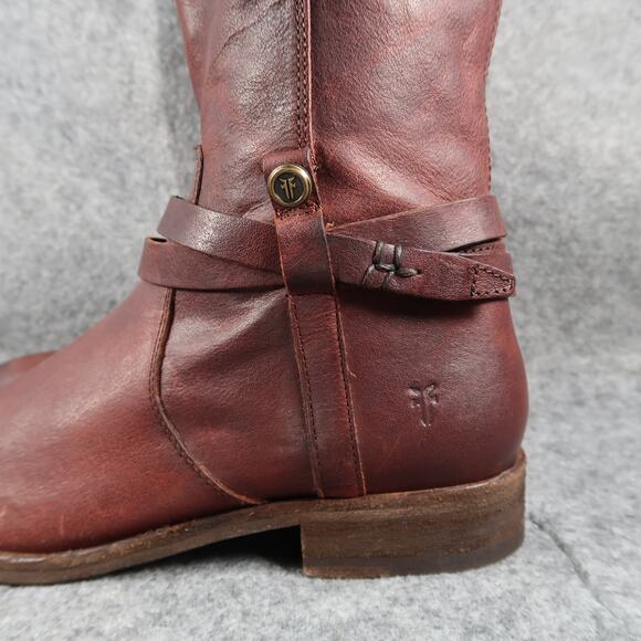 Frye Boots Womens 7.5 Tall Melissa Belted Leather Brown Riding Knee High Zip - Picture 5 of 16